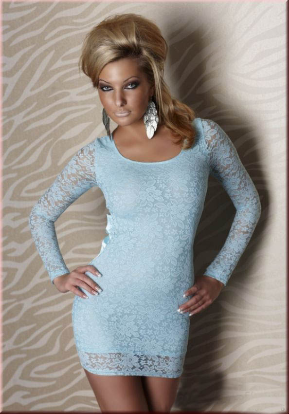 Elegant Sexy Backless Lace Dress - Light blue